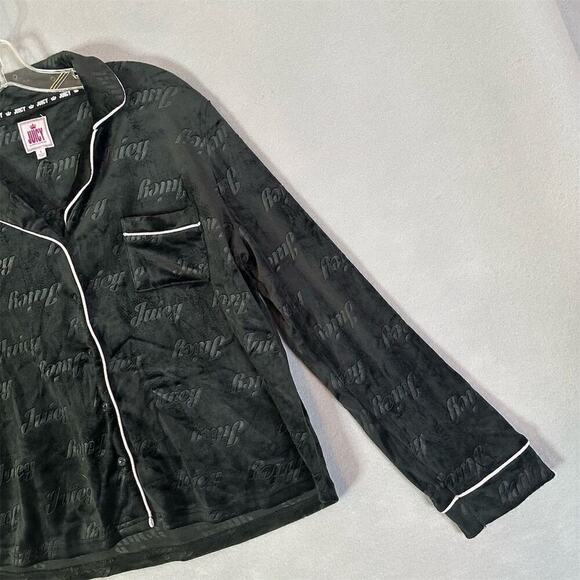 Juicy Couture Velour Pajama Top Women Size L Black Long Sleeve Cozy Soft Y2K - Picture 7 of 13